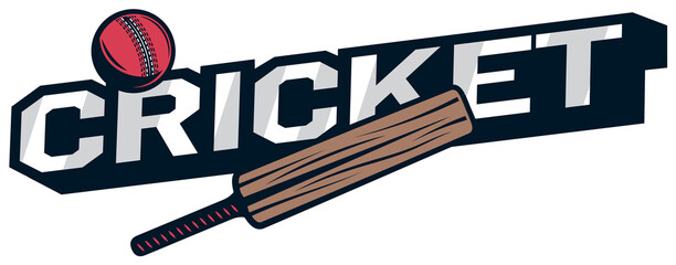 Cricket logo is being shown in flat design on transparent background with red ball and bat