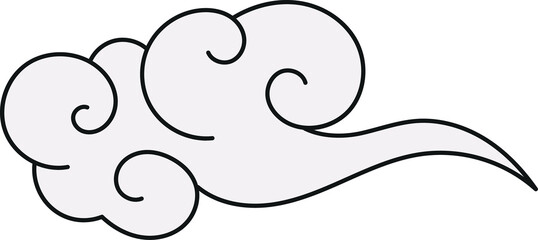 Stylized vector cloud swirl is floating on transparent background, showing curling spirals