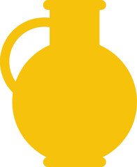 Flat yellow vessel silhouette is being shown on transparent canvas, with round body, spout, handle