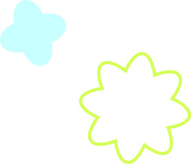 Two pale cyan and neon lime-green floral shapes are floating on transparent background, flat design
