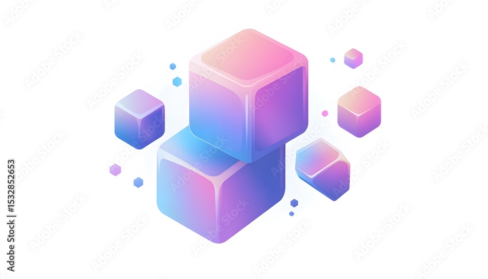 Poster abstract design with overlapping cubes in pastel colors.
