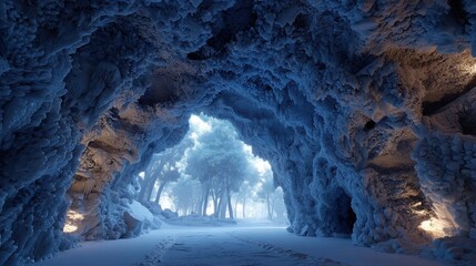 Stunning Intricate Ice Sculptures Created by Drones Within Luminous Blue Ice Caverns Showcasing Winters Artistic Wonders