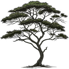 Hand drawn illustration of an acacia tree