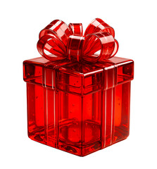 3D krystmas gift box red color glass insulated on white background