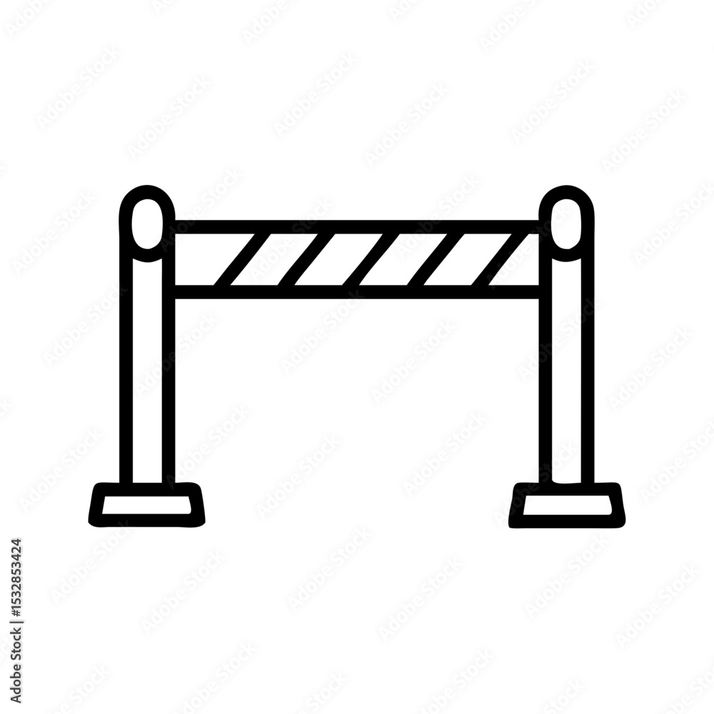 Poster a simple graphic of a barrier with striped pattern and posts on either side in a line drawing style