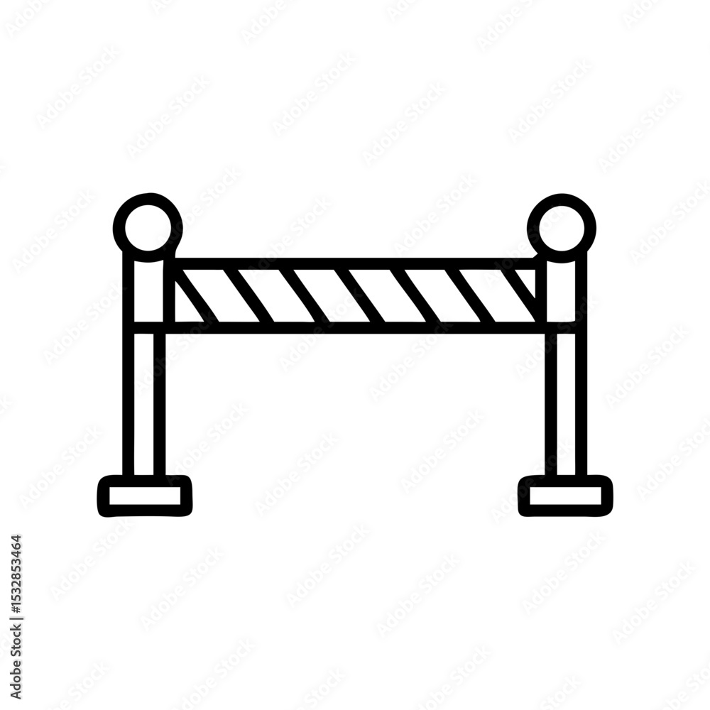 Poster outline drawing of a striped barrier with two posts and spherical tops on a white background design 