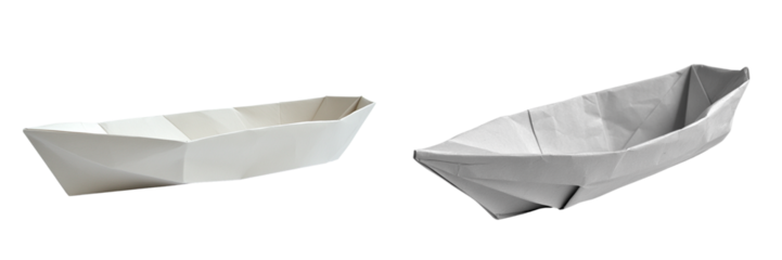 Set of a simple paper boat origami, isolated on transparent background. 