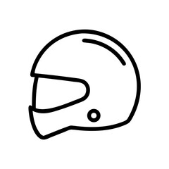 Outline drawing of a protective headgear with visor and a small circular detail on the side shown clearly