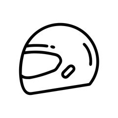 Simple graphic depiction of a protective headgear with visor and side detail in outline style design