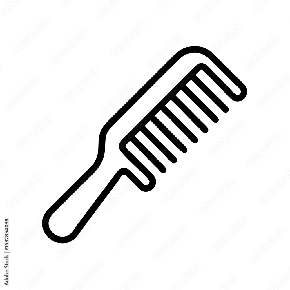 Poster simple graphic showing a grooming tool with handle and teeth in a black outline on a white backgroun