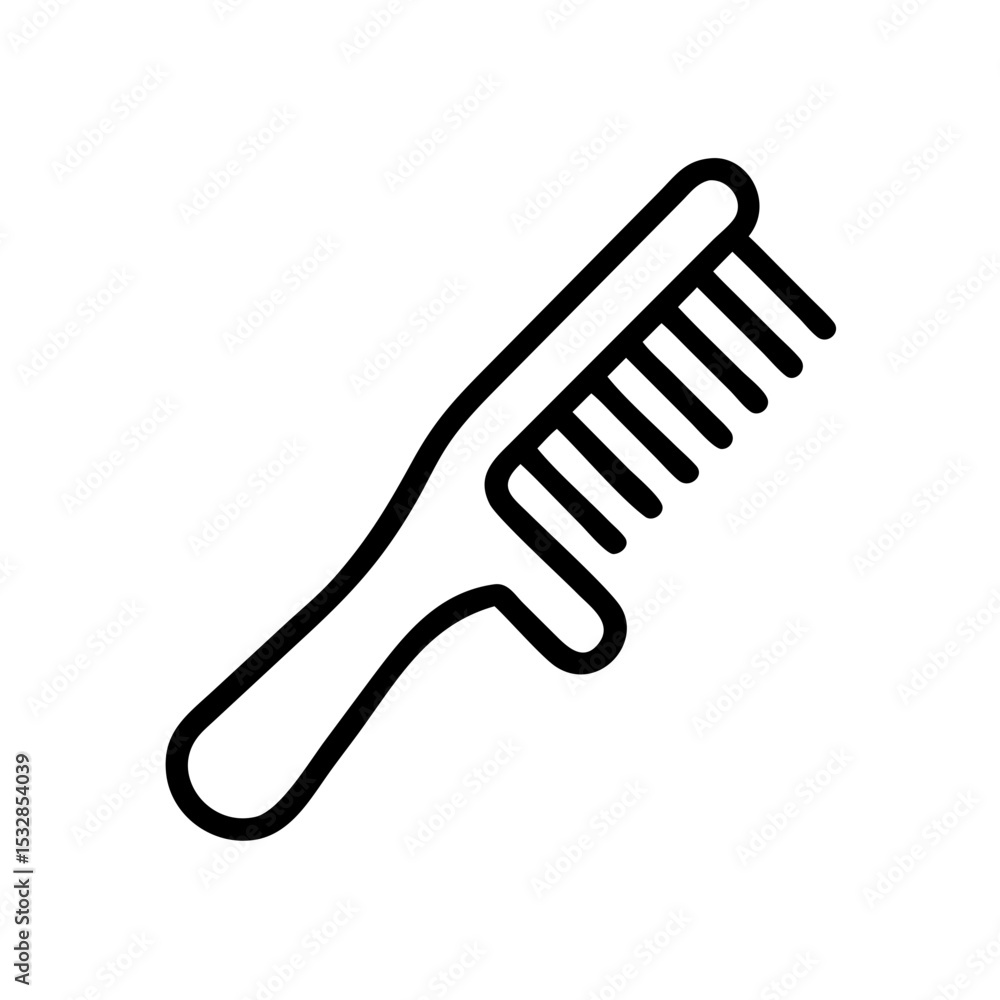 Poster simple outline drawing of a black grooming tool with handle and teeth on a white background view is 