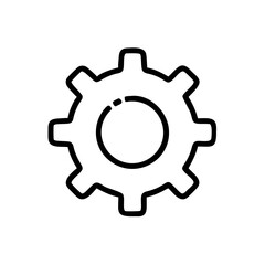 A simple graphic of a cogwheel with a hollow center and thick black outline on a white backdrop