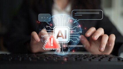 AI interface showing prompt error warning and system alert. AI prompt failure can lead to incorrect...