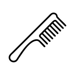 Simple graphic showing a black and white grooming tool with handle and teeth for styling hair
