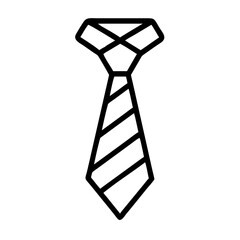 Stylized graphic representation of a striped necktie with a geometric knot design element present here