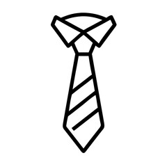 Outline drawing of a necktie with diagonal stripes and a shirt collar on a white background design element