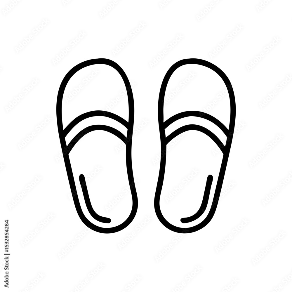 Poster a simple graphic depiction of a pair of slippers with straps in a minimalist outline style design