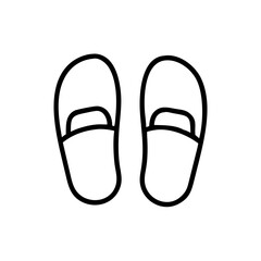 Simple line drawing of two house shoes placed side by side on a white background in minimalist style
