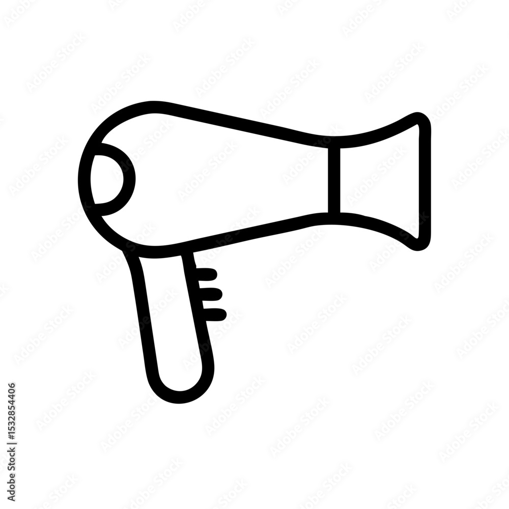 Poster simple graphic of a hair dryer with a nozzle and handle in a minimalist outline style design element