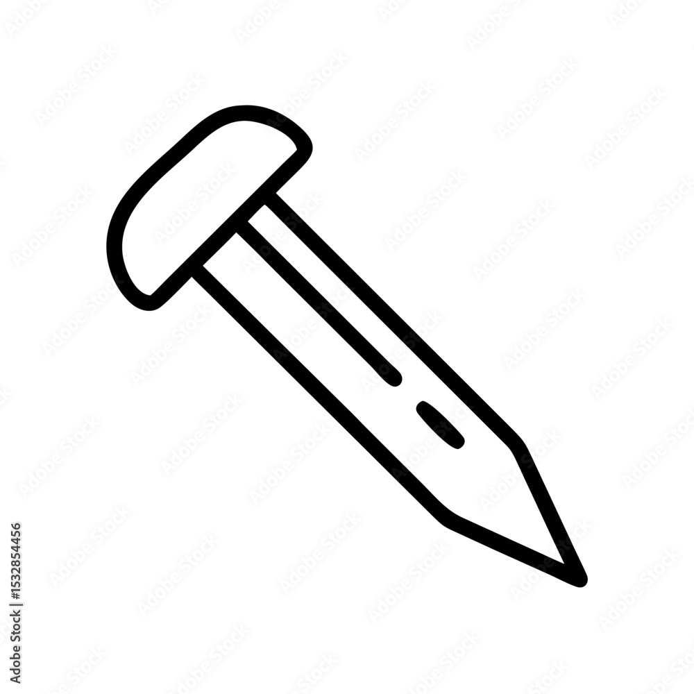 Poster simple graphic of a metal fastener with a flat head and a pointed tip on a plain white background