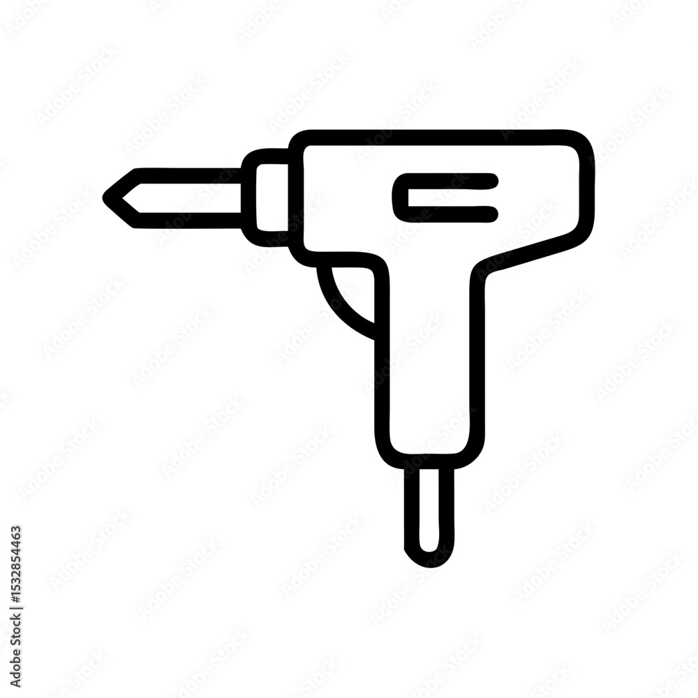 Aufkleber simple graphic of a hand drill with a black outline and white fill on a plain background design elem