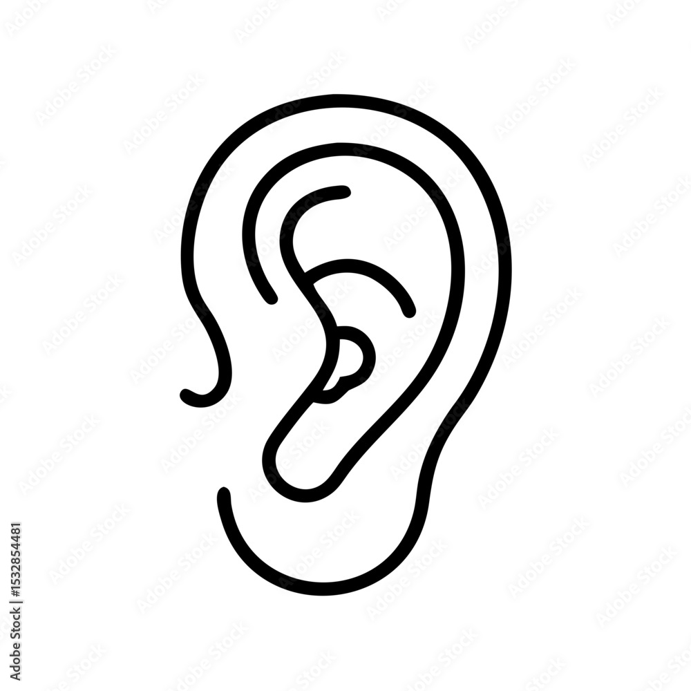 Poster simple line drawing of a human auricle showcasing its anatomy and outer structure in detail art form