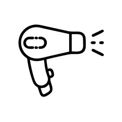 Obraz premium Stylized outline drawing of a hair appliance with a handle and air coming out of the nozzle end