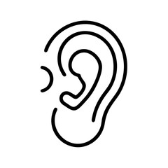 Simple depiction of a human auricle with detailed inner structures in black outline style drawing art
