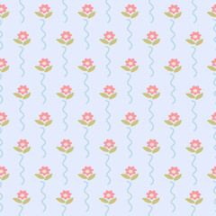 Cute floral seamless pattern with flowers and branches. Wildflower vector illustration in spring or summer. Elegant template for fabric, wallpaper, stationery, wrapping, card, and phone cases.