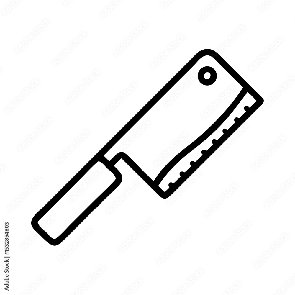 Poster outline drawing of a cleaver with a rectangular blade and handle isolated on a white background desi