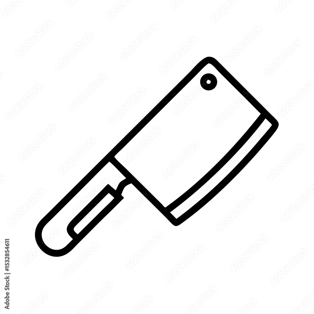 Poster a simple graphic showing a meat cleaver with a black outline on a white background design image