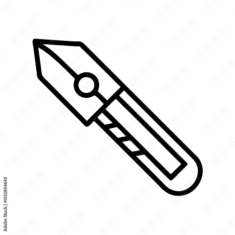 Poster depiction of a retractable blade craft tool with a sharp edge and a handle grip shown in outline