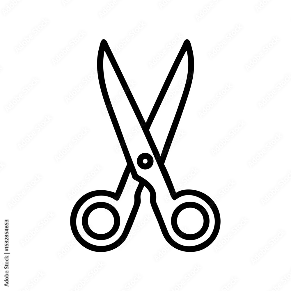Poster stylized graphic depiction of open cutting tool with circular handles on a plain white backdrop scen