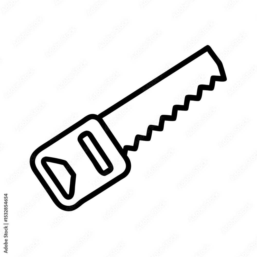 Poster a simple representation of a hand tool with a toothed blade and a handle on a white background space
