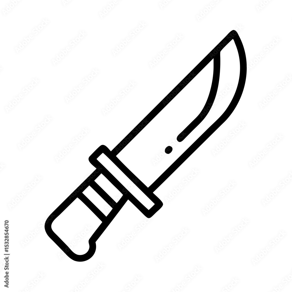 Poster outline drawing of a hunting tool with a handle and sharp blade on a white background design element