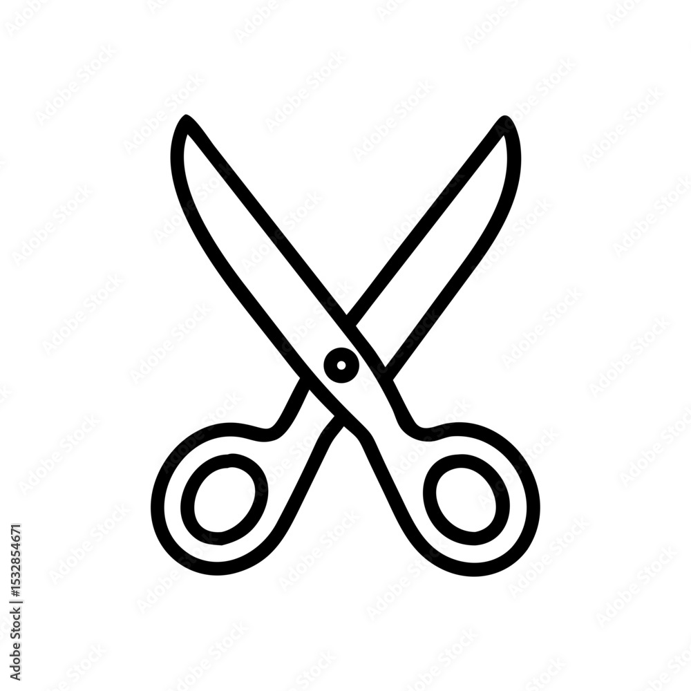Aufkleber a simple graphic shows a pair of open shears with black outlines and a white background for crafting