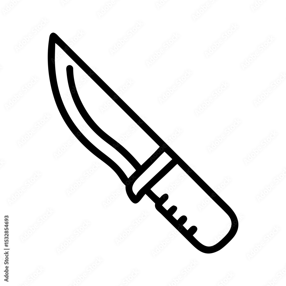 Aufkleber outline drawing of a hunting tool with a curved blade and a grip handle isolated on a white backgrou
