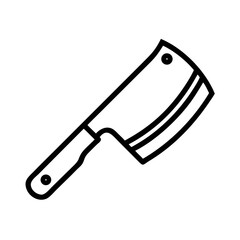 An outline drawing of a cleaver with a wooden handle and two rivets shown in the design element
