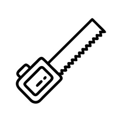 A hand tool with a toothed blade used for cutting wood or other materials is prominently displayed here