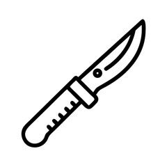 A sharp hunting tool with a black outline sits diagonally on a white background showing its handle and blade