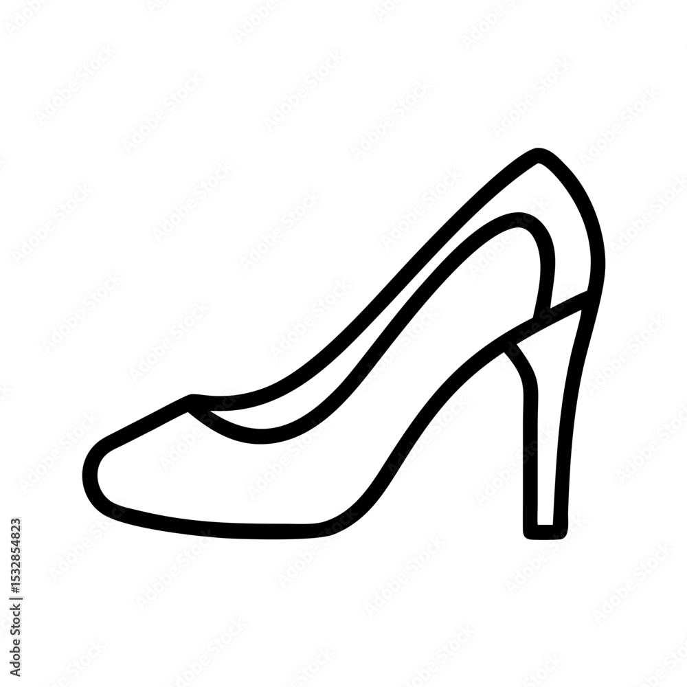 Poster outline drawing of a high heeled shoe with a pointed toe and thin heel on a white background image h