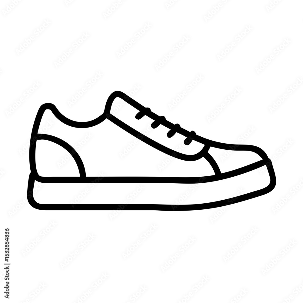 Poster simple outline drawing of a laced sneaker with a thick sole and rounded toe and heel design element