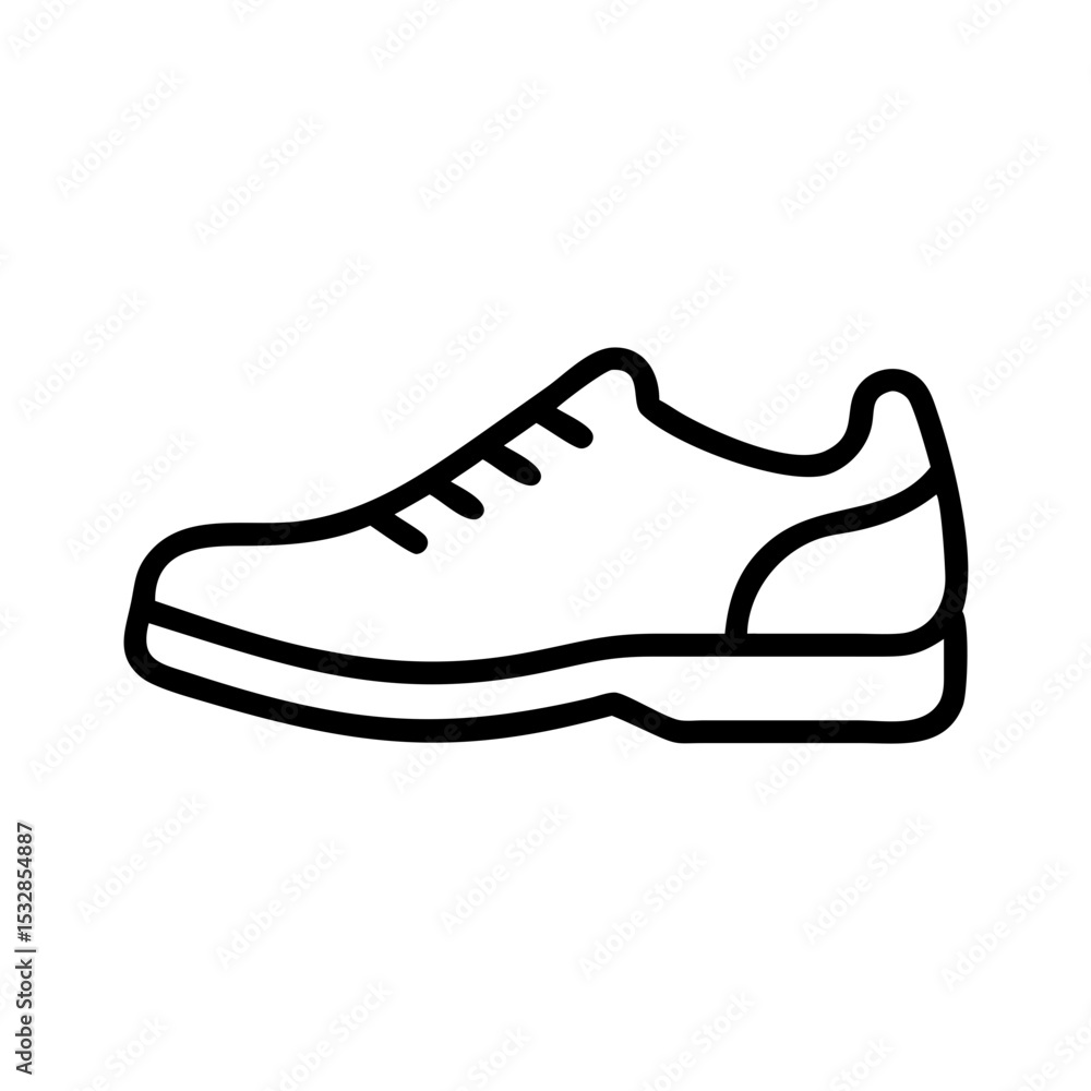 Poster a simple graphic showing a single athletic shoe with laces and a defined sole design element present