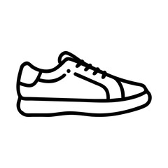 Simple outline drawing of a laced sneaker with a thick sole and rounded toe design on white background