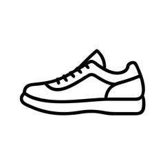 A simple outline drawing of a sneaker with laces and a thick sole on a white background image view