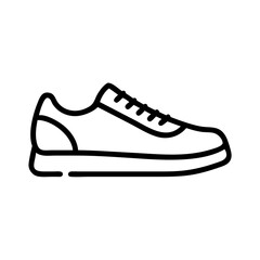 Simple outline drawing of a laced sneaker with a thick sole and rounded toe design shown in profile