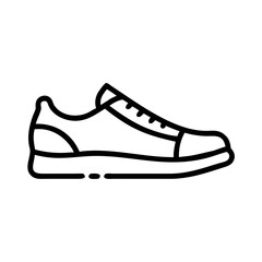 A simple line drawing of a casual sneaker with laces and a thick sole on a white background image