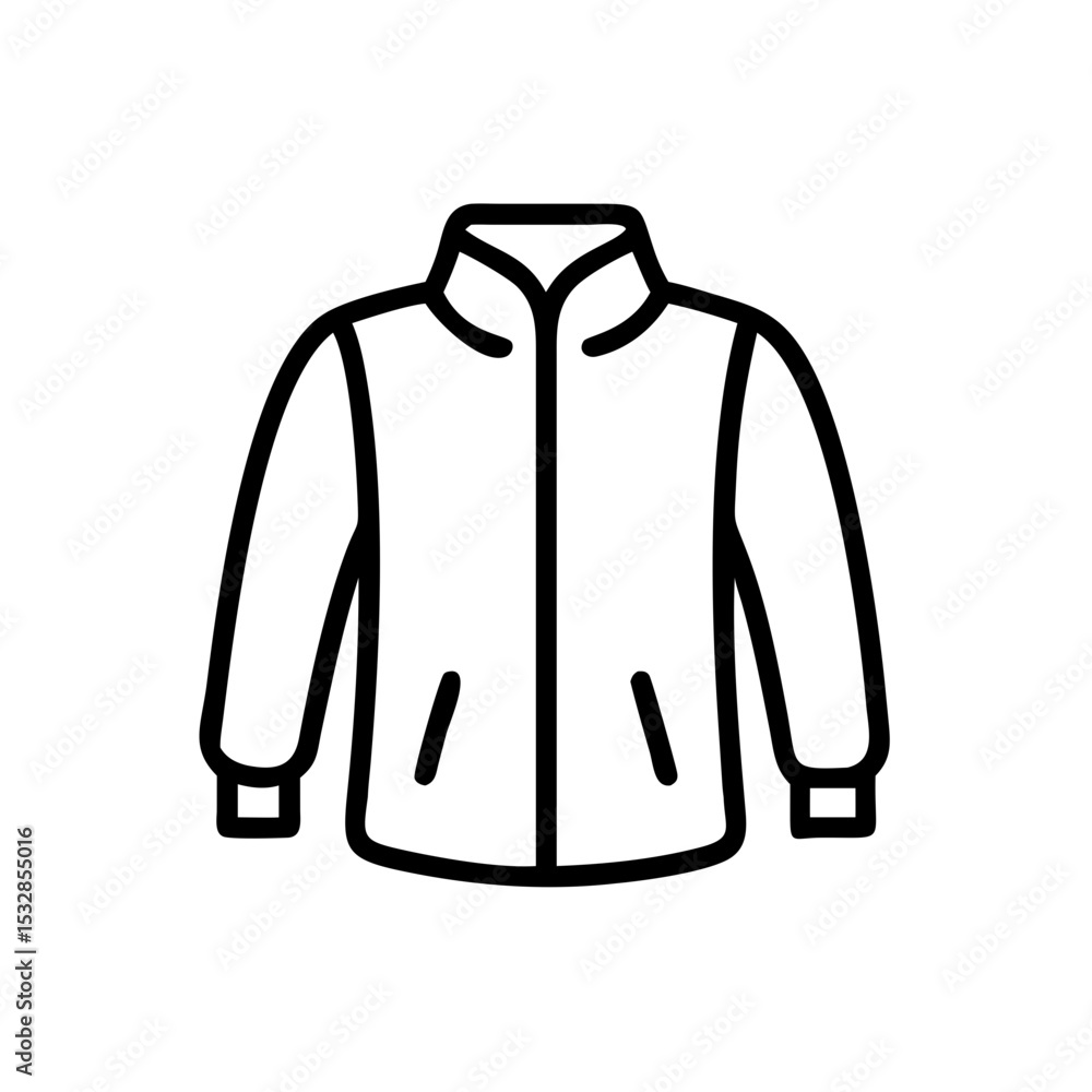 Poster outline drawing of a jacket with collar and pockets isolated on a white background design element