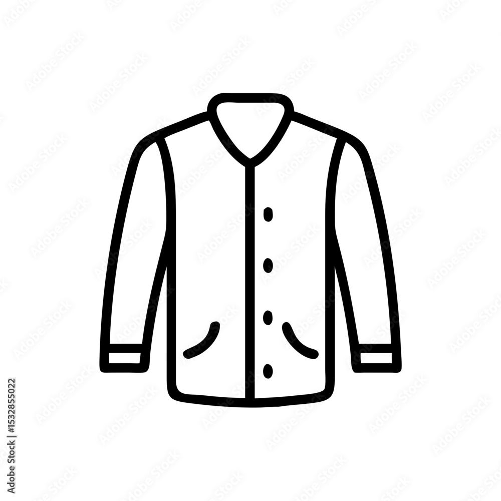 Poster simple outline of a long sleeved shirt with buttons and pockets in a minimalist style design concept