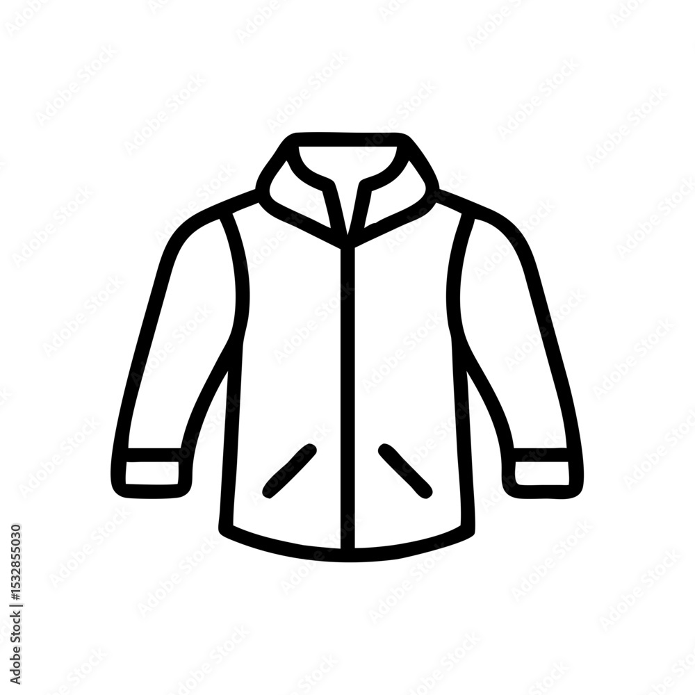 Poster outline drawing of a jacket with a zipper and pockets isolated on a white background design element